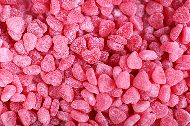 Gummy Candy Red Hearts Background stock photo