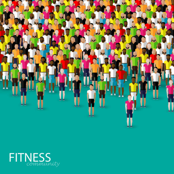 istock vector flat illustration of a large crowd of men. 472526286
