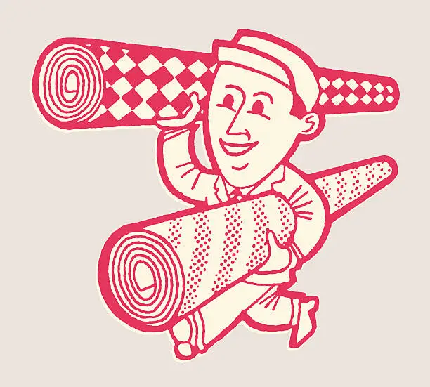 Vector illustration of Man Carrying Carpets