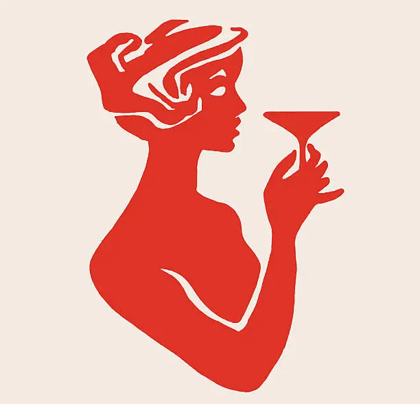 Vector illustration of Silhouette of Woman Holdling Cocktail