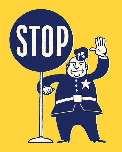 Vector illustration of Policeman and Stop Sign