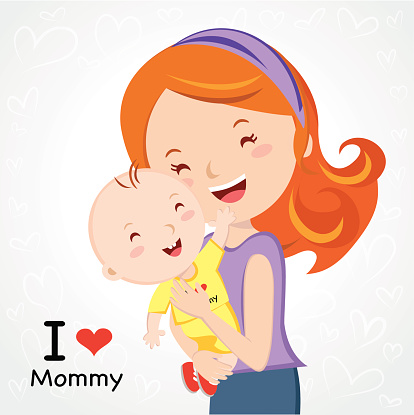A Cartoon Of A Mother Holding Her Baby And I Love Mommy Stock Illustration  - Download Image Now - iStock