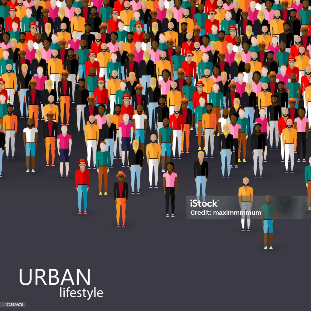 vector flat illustration of male community with crowd of guys vector flat illustration of male community with a crowd of guys and men. urban lifestyle concept 2015 stock vector