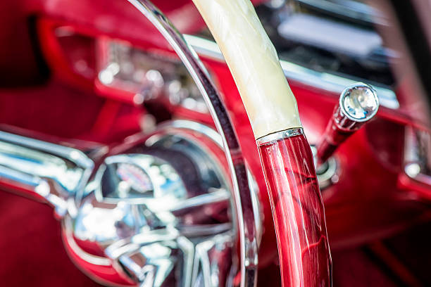 istock Vintage Car Steering Wheel Close Up 472537986