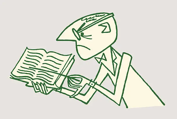 Vector illustration of Stern Man Pointing at Book