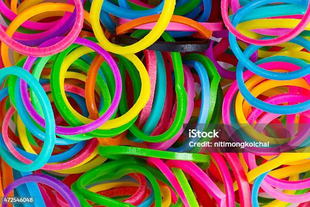 Rainbow Colors Blue Loom Refills Silicon Elastic Rubber Bands Stock Photo - Download Image Now