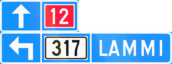 Finnish road sign no. 612. Advance direction sign (type B)