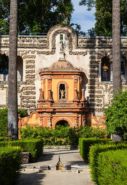 Seville Alcazar Garden Spain, Andalusia Region. Detail of Alcazar Royal Palace garden in Seville. alcazares reales of sevilla stock pictures, royalty-free photos & images