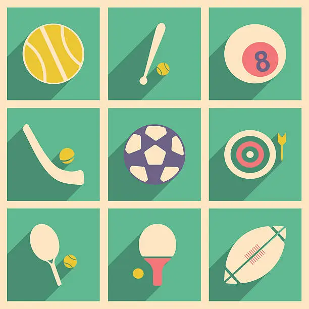 Vector illustration of Flat with shadow concept and mobile application sports icons