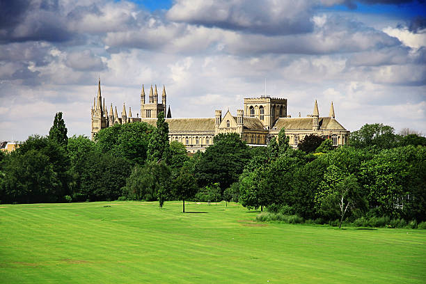 English landscape with catherdral and park
