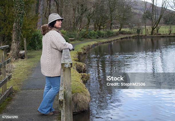 Mature Woman Standing On Bridge Looking At View Stock Photo - Download Image Now - 2015, Adult, Adults Only