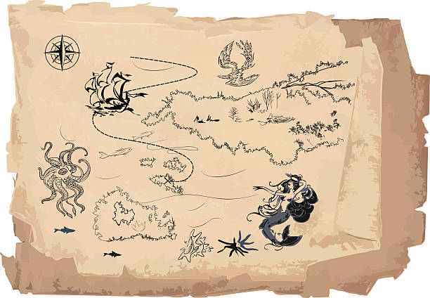 ilustraciones, imágenes clip art, dibujos animados e iconos de stock de antiguo mapa del tesoro - characters exploration colors old fashioned