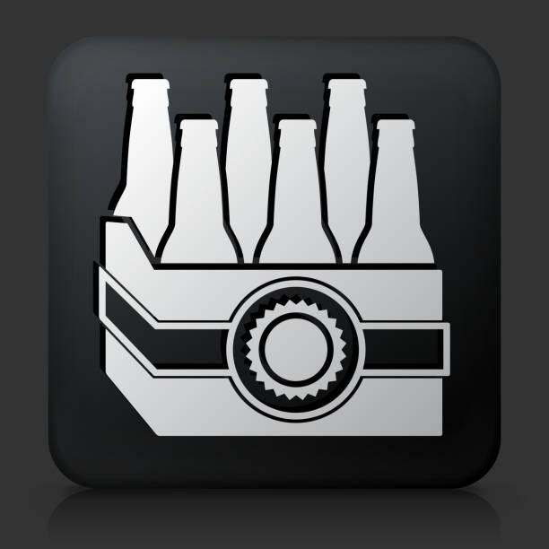 ilustraciones, imágenes clip art, dibujos animados e iconos de stock de botón negro cuadrado con cerveza caso - black background cardboard box computer icon symbol