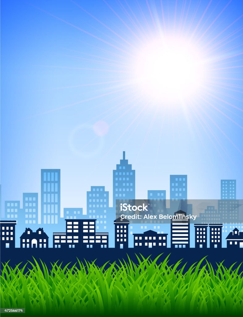 City Skyline summer day with blue sky and grass background New York City stock vector