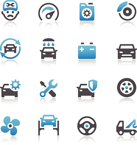 illustrazioni stock, clip art, cartoni animati e icone di tendenza di le icone di servizio auto manutenzione - white background car vehicle part brake