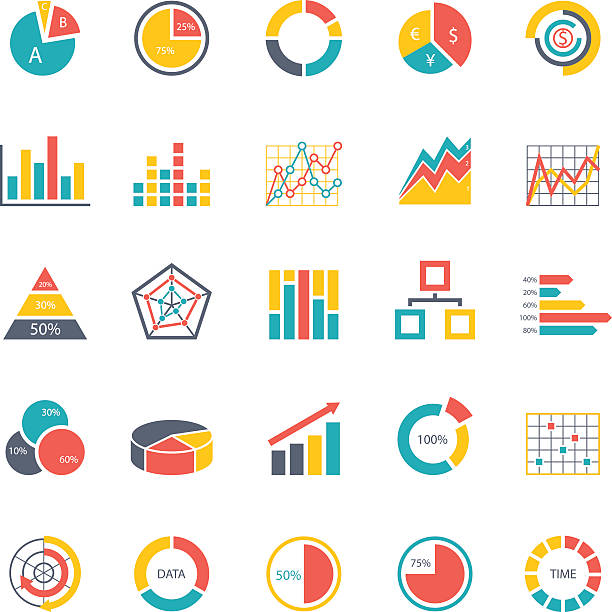 graphic business-charts-farbe icon-illustration - gelb grafiken stock-grafiken, -clipart, -cartoons und -symbole