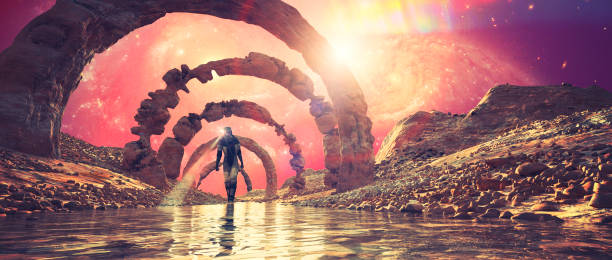 istock Astronaut on distant planet walking in the river 472572922