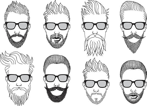 illustrazioni stock, clip art, cartoni animati e icone di tendenza di slip a vita bassa facce con barba, vettoriale set - sideburn