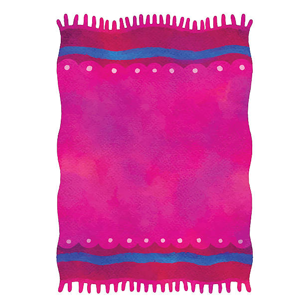 Watercolor pink towel, carpet with tassels Watercolor pink beach towel with tassels, rug, yoga mat, magic carpet closeup isolated on white background. Magic carpet. Top view - vector artwork fringe stock illustrations