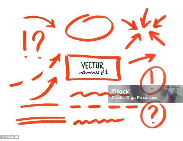 Set Of Correction And Highlight Elements Part 1 Stock Illustration - Download Image Now - Arrow Symbol, Circle, Felt Tip Pen