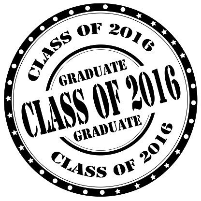 Grunge rubber stamp with text Class Of 2016