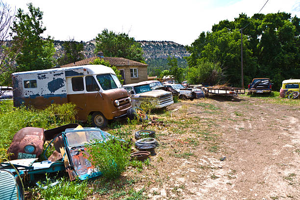 Orderville, USA - July 15, 2008:  junk yard with old beautiful oldtimers on the route 89 on July 15, 2008 in Orderville, USA. America is a spot for european classic car hunters.