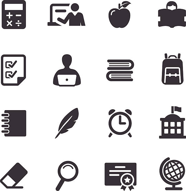 Set of simple black and white education icons View All: schoolhouse stock illustrations