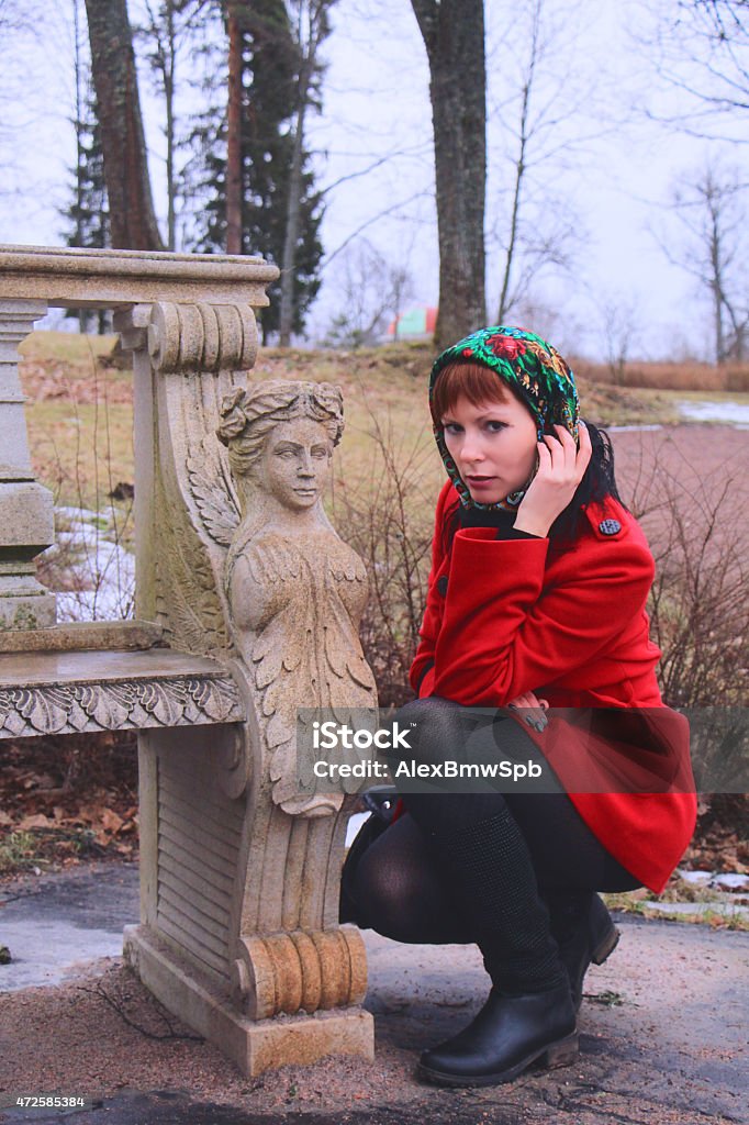 Portrait Beautiful girl in red in nature 2015 Stock Photo