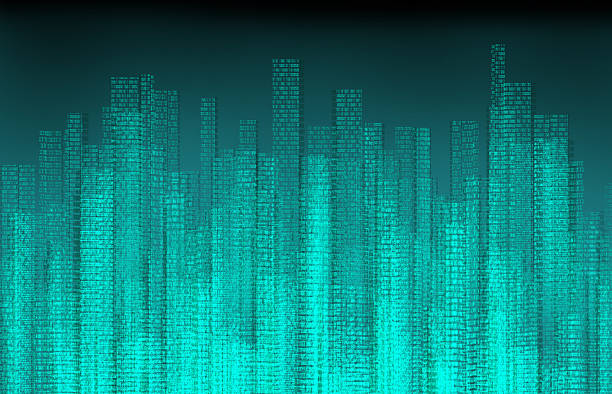 디지탈 무시레프 - computer language binary code coding city stock illustrations