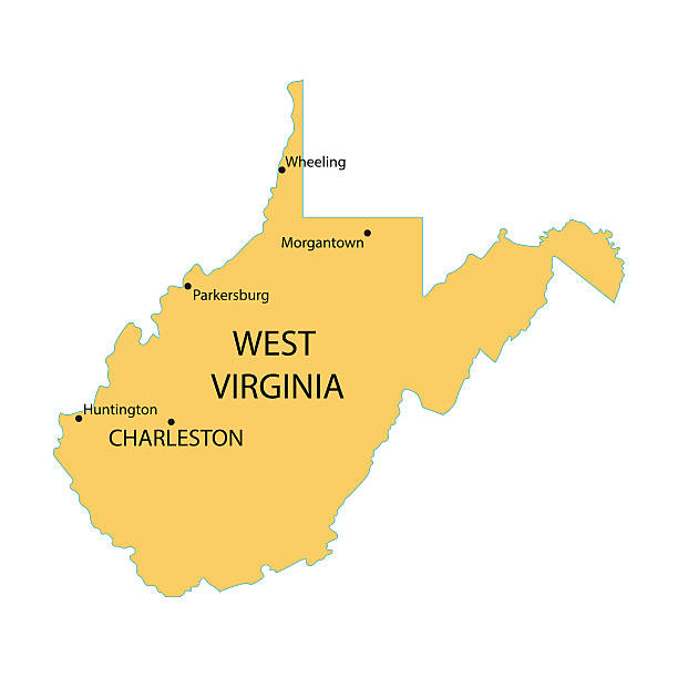 yellow map of West Virginia vector map of West Virginia with indication of largest cities west virginia us state stock illustrations