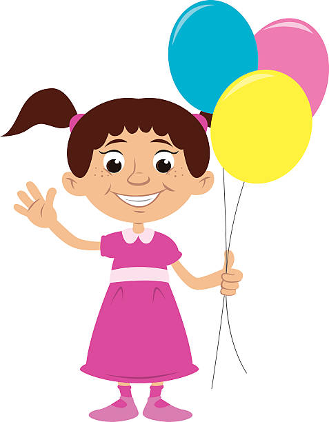 girl with balloons vector art illustration