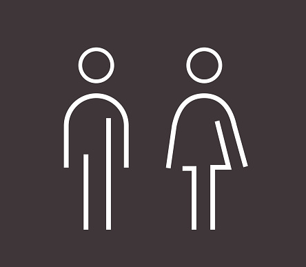 Simplified male and female or man and woman sign icons that can be used trial room, washroom, toilet, different male or female area in anywhere or even public place or in a shopping mall. 