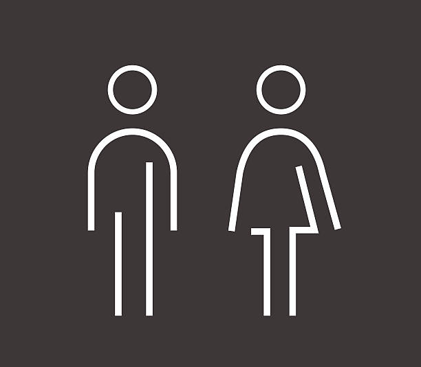 Male female sign Simplified male and female or man and woman sign icons that can be used trial room, washroom, toilet, different male or female area in anywhere or even public place or in a shopping mall.  bathroom symbols stock illustrations