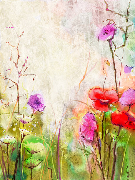 istock Abstract vintage floral watercolor paintings 472589098