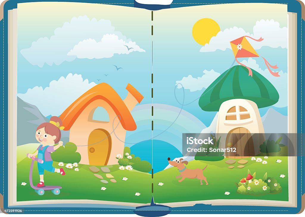 Open book about funny girls and magical world Open book about funny girls and magical world vector Child stock vector