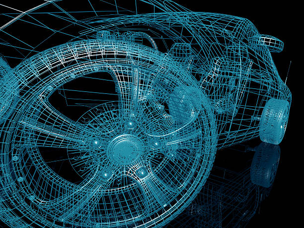 istock Wire outline of a car model on a black background 472592190