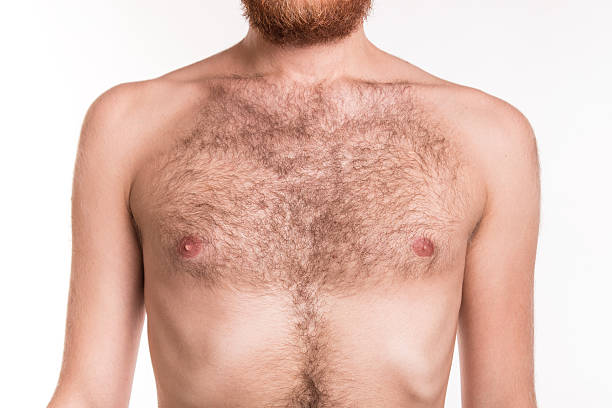 Chest of a man with hair stock photo