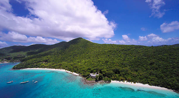 aerial view of Honeymoon and Salomon Bay, St.John, USVI aerial view of Honeymoon Bay and Salomon Bay, St.John, US Virgin Islands honeymoon bay stock pictures, royalty-free photos & images