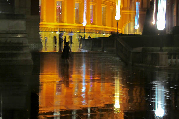 Royal Albert Hall during a rainy evening Impressionist photo of the Royal Albert music hall in London during heavy rainfall. royal albert hall stock pictures, royalty-free photos & images