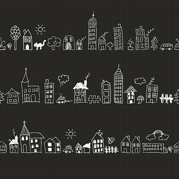 ilustraciones, imágenes clip art, dibujos animados e iconos de stock de sin fisuras paisaje de garabatos - backgrounds blackboard education environment