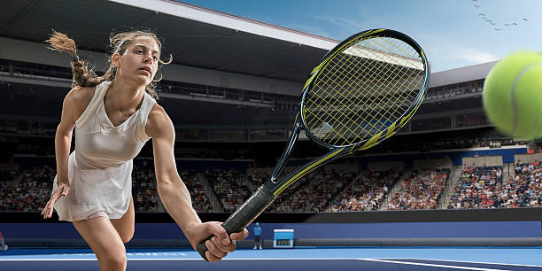 jogador de ténis de acção - tennis court tennis racket forehand imagens e fotografias de stock