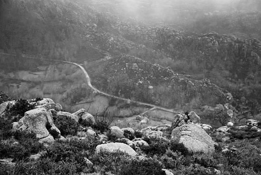 black and white landscape in portuguese mountains