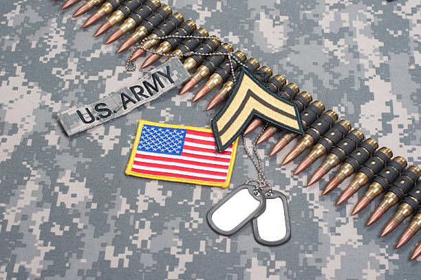 istock US ARMY concept - camouflage background with US flag 472612788