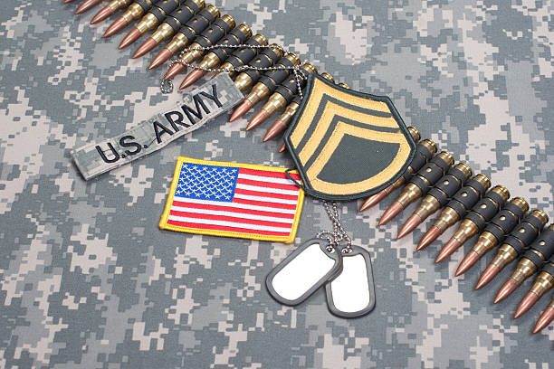 istock US ARMY concept - camouflage background with US flag 472612798