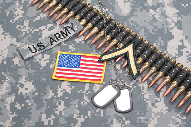istock US ARMY concept - camouflage background with US flag 472612810