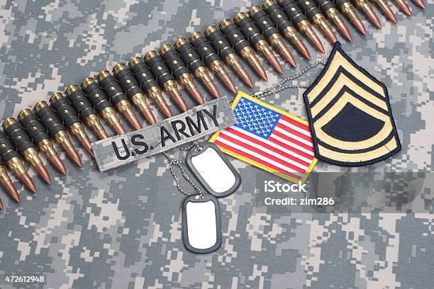 Us Army Concept On Camouflage Uniform Stock Photo - Download Image Now - 2015, American Culture, Ammunition