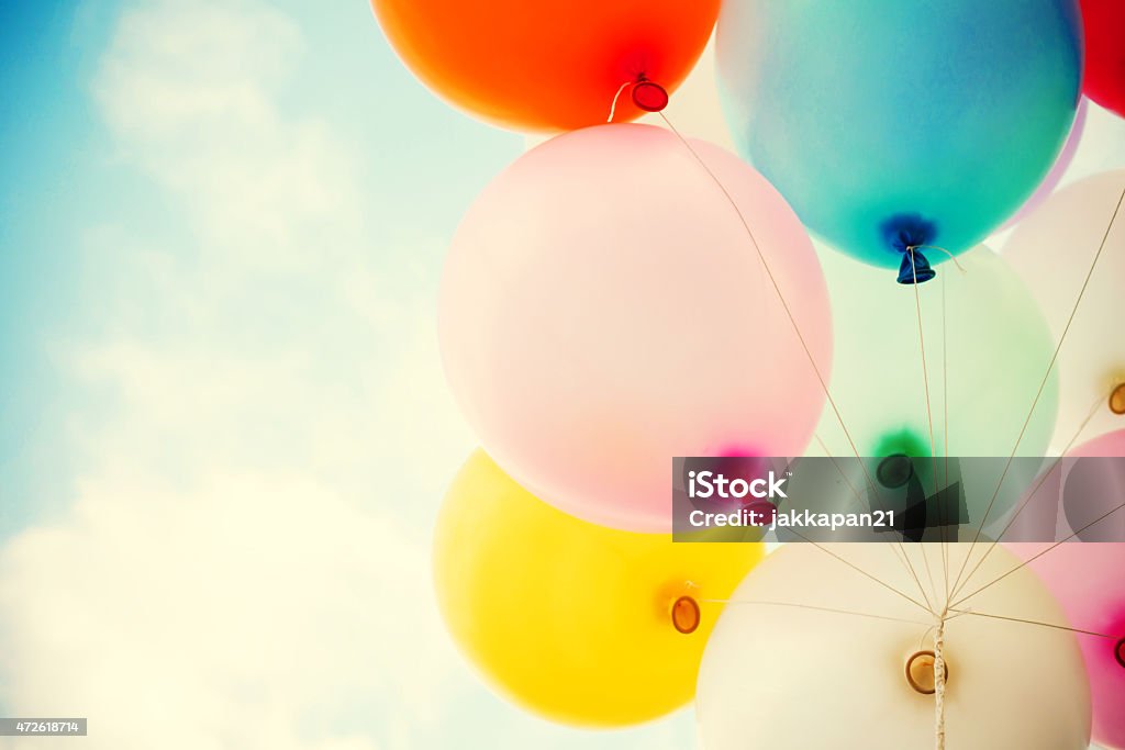 vintage balloon vintage balloon with colorful on blue sky concept of love in summer and valentine, wedding honeymoon Balloon Stock Photo