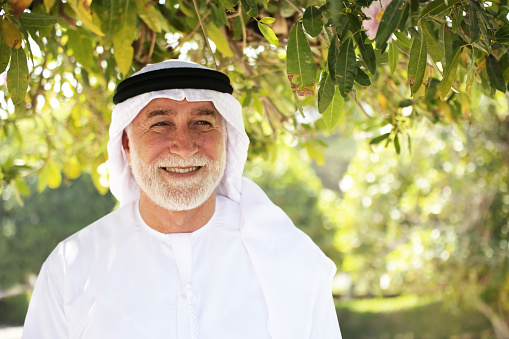Senior arab man in a green park