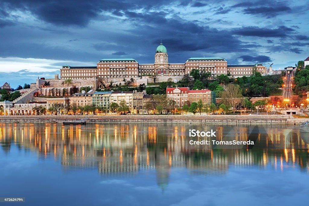 Budapest Royal palace with reflection, Hungary Royal Palace Of Buda Stock Photo