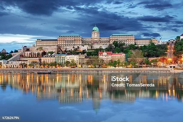 Budapest Royal Palace With Reflection Hungary Stock Photo - Download Image Now - Royal Palace Of Buda, Budapest, Palace